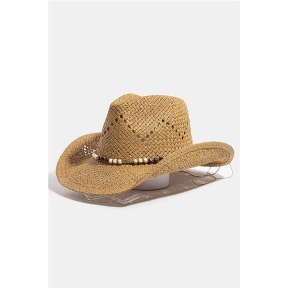 Fame Mixed Beaded Strap Western Fedora Straw Hat - Picture 1 of 6